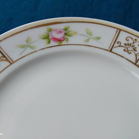 Antique hand painted mayonnaise set delicate roses and gold accents 3 pieces - Picture 9 of 12